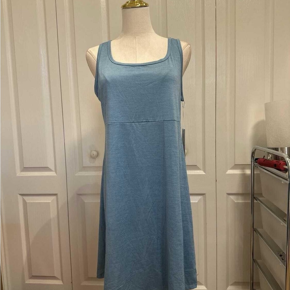 Casual Blue Square Neck Sleeveless Midi Dress